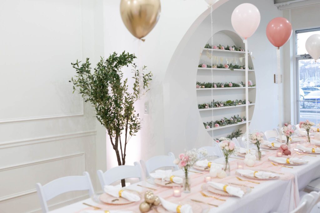 sweet 16 birthday party table set up at studio 
